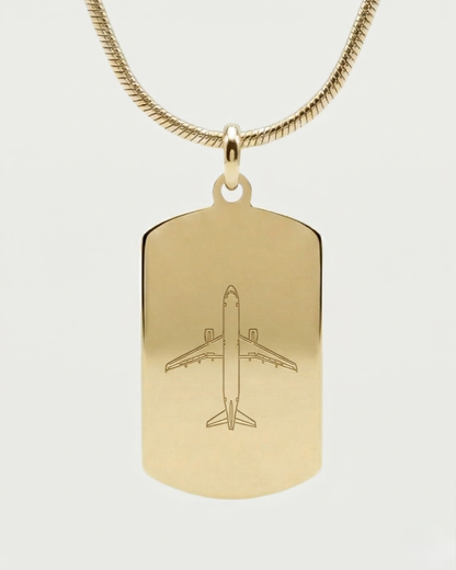 Collar con placa A320 personalizable — grabado aviación acabado oro