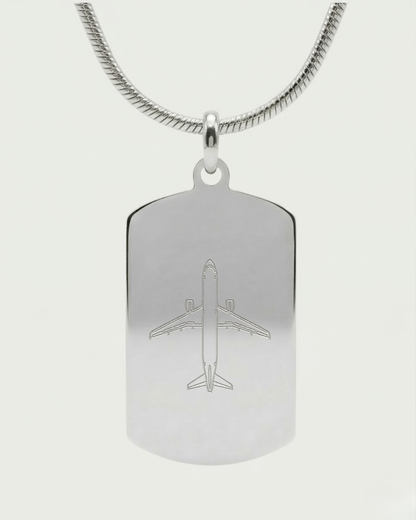 Collar con placa A320 personalizable — grabado aviación acabado plata