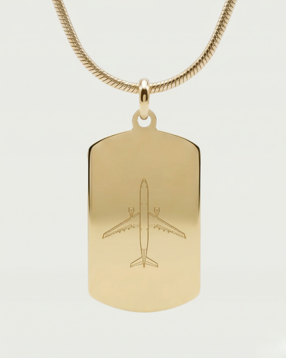 Collar con placa A330 personalizable — grabado aviación acabado oro
