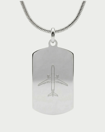 Collar con placa A330 personalizable — grabado aviación acabado plata