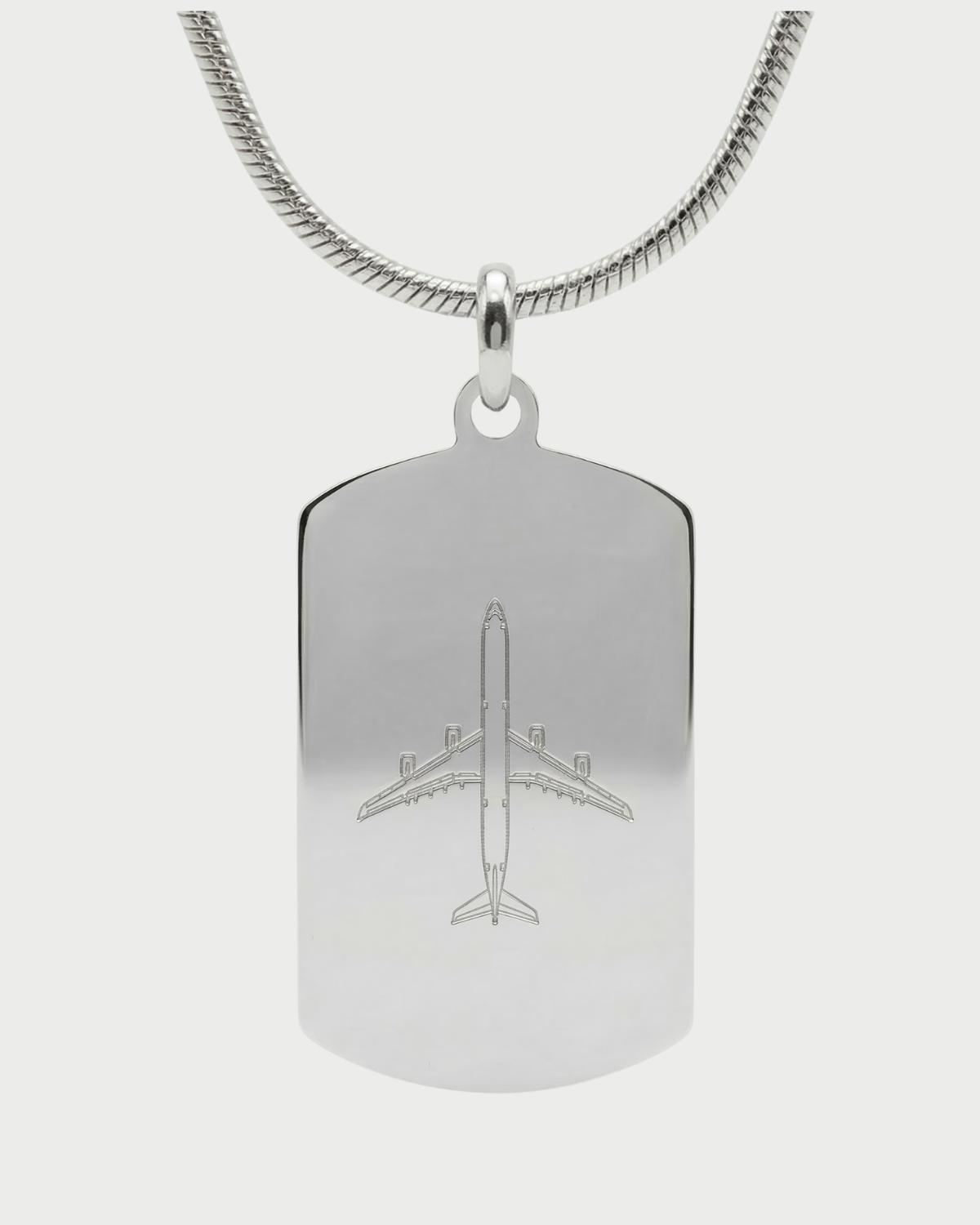 Collar con placa A340 personalizable — grabado aviación acabado plata