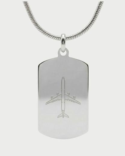 Collar con placa A340 personalizable — grabado aviación acabado plata