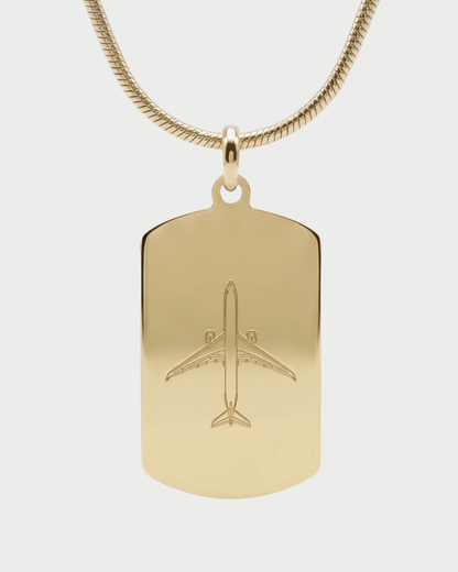 Collar con placa A350 personalizable — grabado aviación acabado oro