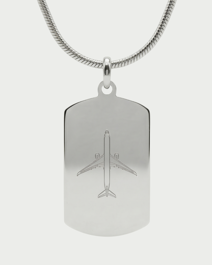 Collar con placa A350 personalizable — grabado aviación acabado plata