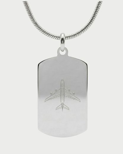 Collar con placa A380 personalizable — grabado aviación acabado plata