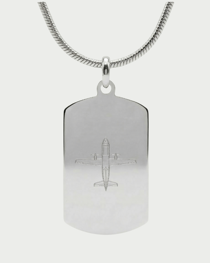 Collar con placa ATR personalizable — grabado aviación acabado plata
