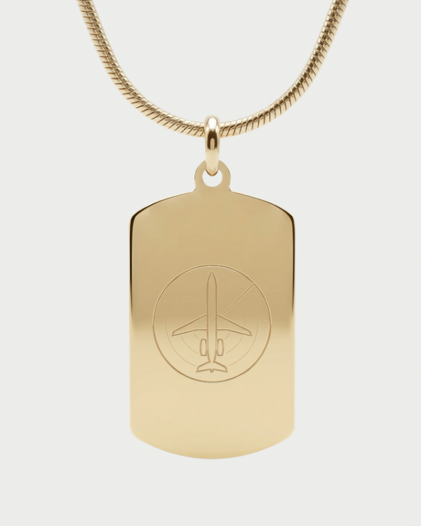 Collar con placa radar aviación personalizable — grabado controlador aéreo acabado oro