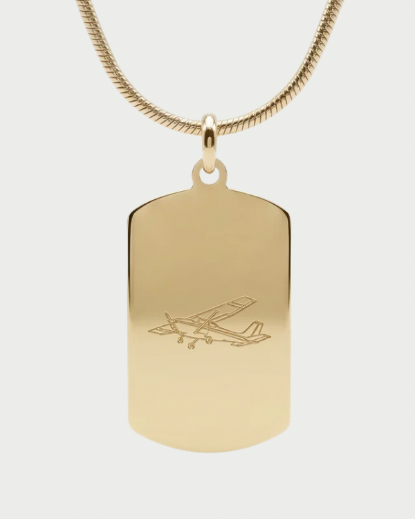 Collar con placa Cessna 172 personalizable — grabado aviación general acabado oro