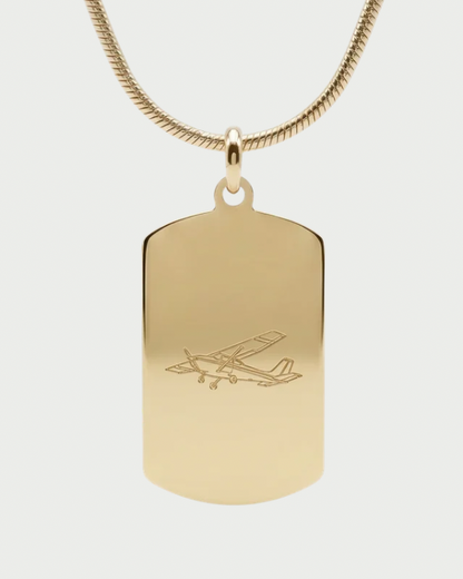 Collar con placa Cessna 172 personalizable — grabado aviación general acabado oro