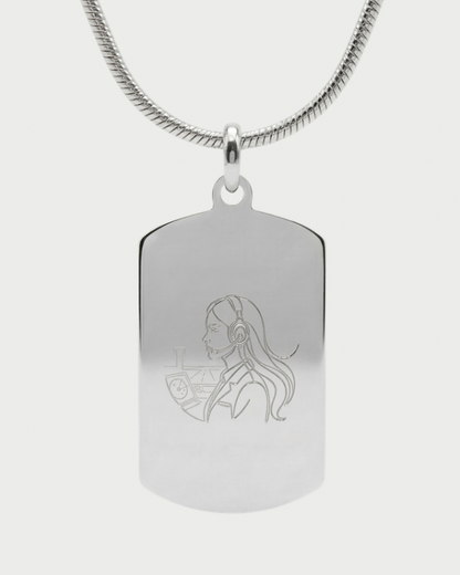 Collar con placa controladora aérea personalizable — grabado ATC acabado plata