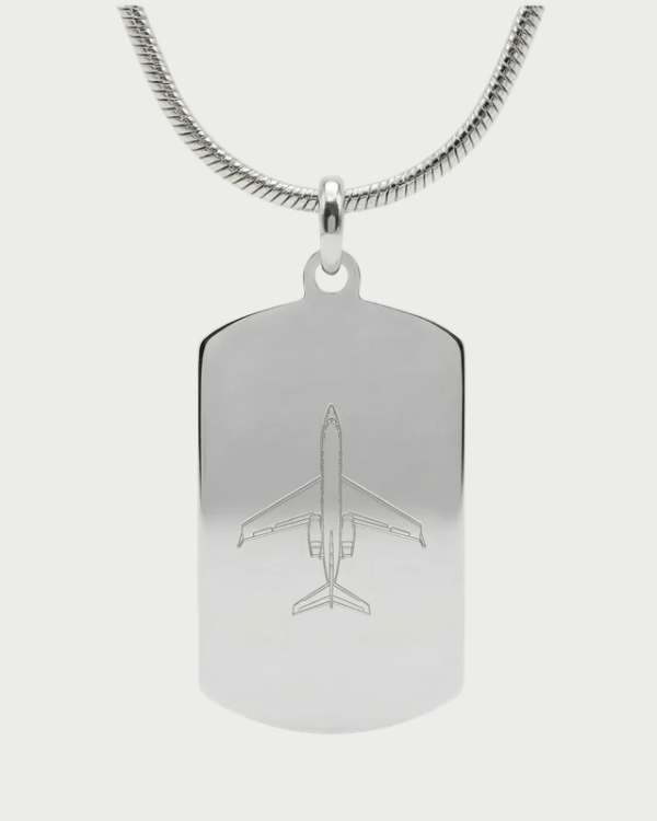 Collar con placa Gulfstream personalizable — grabado aviación privada acabado plata