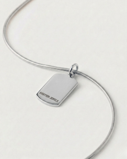 Parte trasera collar placa controlador aéreo — grabado personalizado acabado plata — Aviation Jewels